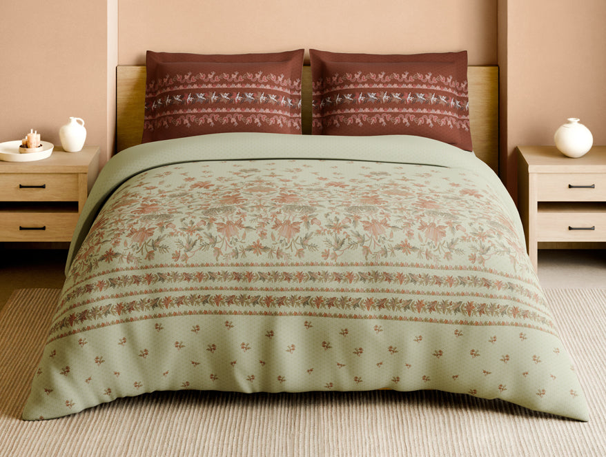 Rangana Muted 100% Cotton Large Bedsheet, 210 TC, Floral, Beige