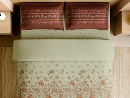 Rangana Muted 100% Cotton Large Bedsheet, 210 TC, Floral, Beige