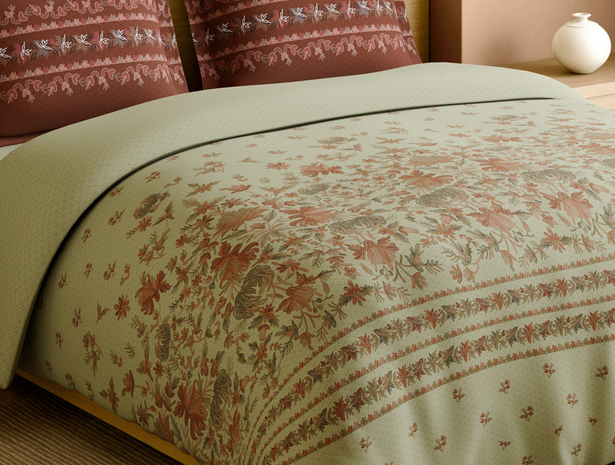 Rangana Muted 100% Cotton Large Bedsheet, 210 TC, Floral, Beige