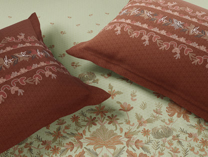 Rangana Muted 100% Cotton Large Bedsheet, 210 TC, Floral, Beige