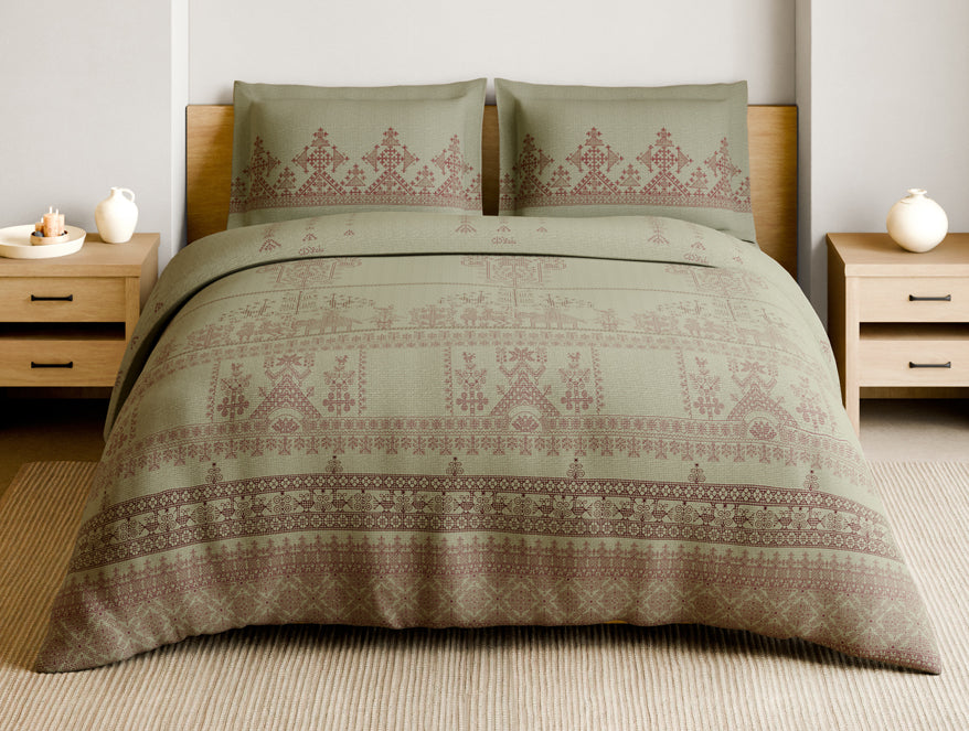 Rangana Muted 100% Cotton Large Bedsheet, 210 TC, Geometric, Beige