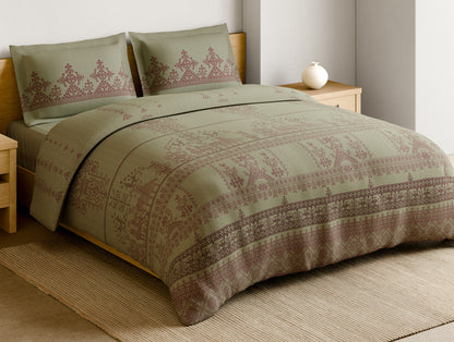 Rangana Muted 100% Cotton Large Bedsheet, 210 TC, Geometric, Beige