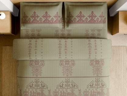 Rangana Muted 100% Cotton Large Bedsheet, 210 TC, Geometric, Beige