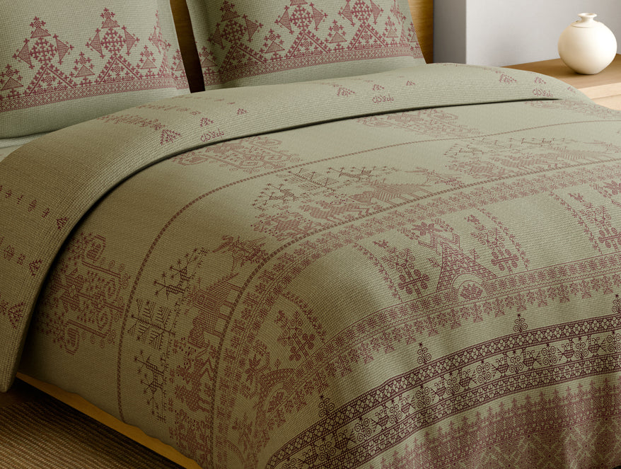 Rangana Muted 100% Cotton Large Bedsheet, 210 TC, Geometric, Beige