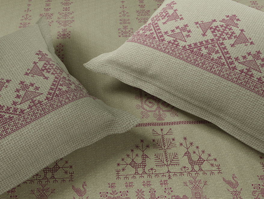 Rangana Muted 100% Cotton Large Bedsheet, 210 TC, Geometric, Beige