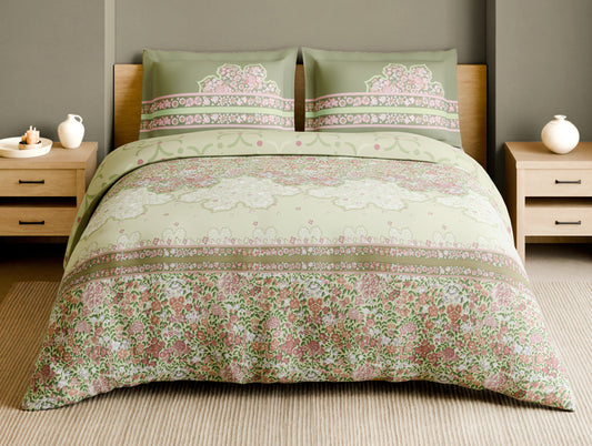 Rangana Muted 100% Cotton Large Bedsheet, 210 TC, Floral, Light Yellow