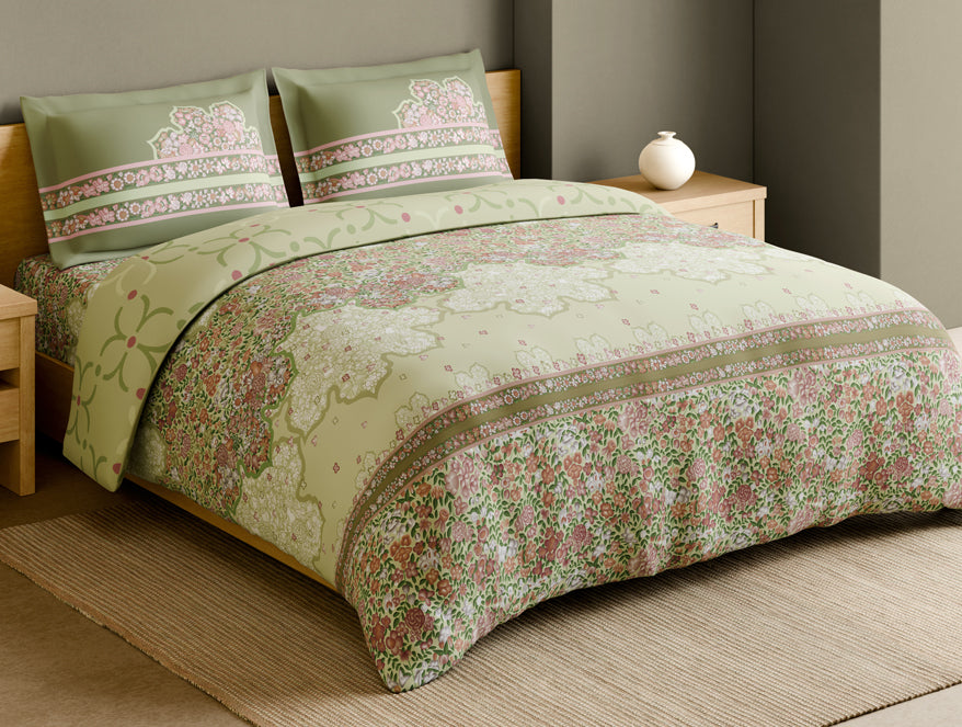 Rangana Muted 100% Cotton Large Bedsheet, 210 TC, Floral, Light Yellow