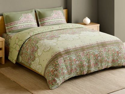 Rangana Muted 100% Cotton Large Bedsheet, 210 TC, Floral, Light Yellow