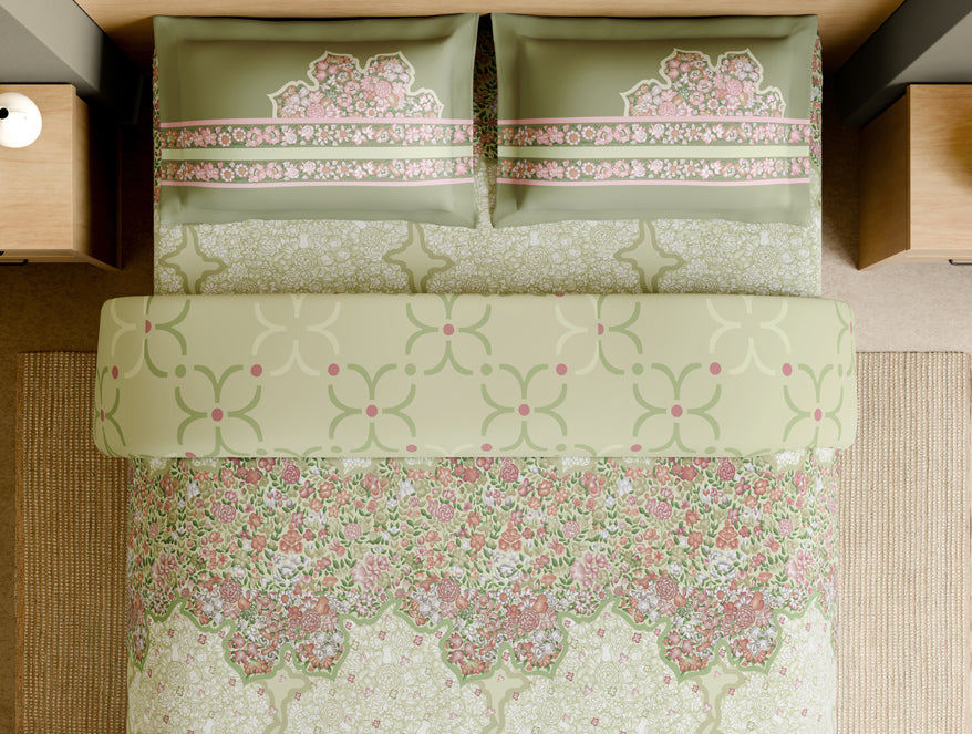 Rangana Muted 100% Cotton Large Bedsheet, 210 TC, Floral, Light Yellow