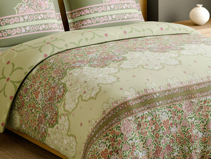 Rangana Muted 100% Cotton Large Bedsheet, 210 TC, Floral, Light Yellow