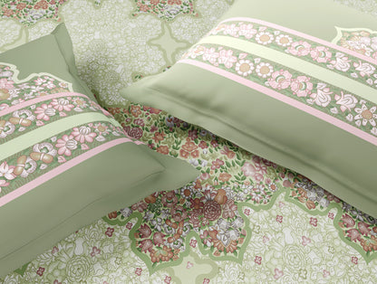 Rangana Muted 100% Cotton Large Bedsheet, 210 TC, Floral, Light Yellow