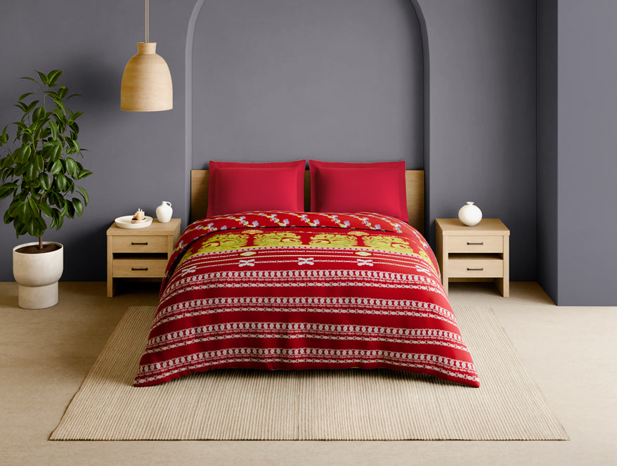 Rangana Multi 100% Cotton Double Quilt, 210 TC, Ornate, Red