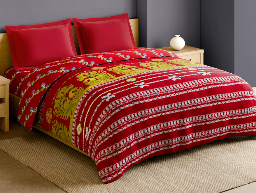Rangana Multi 100% Cotton Double Quilt, 210 TC, Ornate, Red