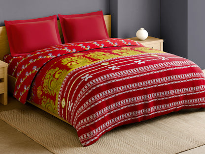 Rangana Multi 100% Cotton Double Quilt, 210 TC, Ornate, Red