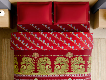 Rangana Multi 100% Cotton Double Quilt, 210 TC, Ornate, Red