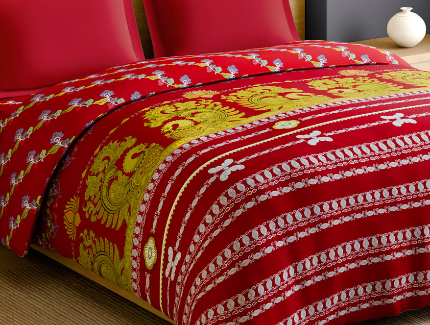 Rangana Multi 100% Cotton Double Quilt, 210 TC, Ornate, Red
