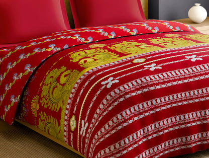 Rangana Multi 100% Cotton Double Quilt, 210 TC, Ornate, Red