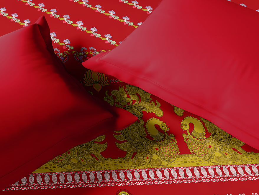 Rangana Multi 100% Cotton Double Quilt, 210 TC, Ornate, Red