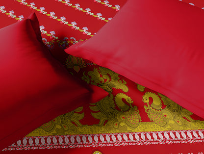 Rangana Multi 100% Cotton Double Quilt, 210 TC, Ornate, Red