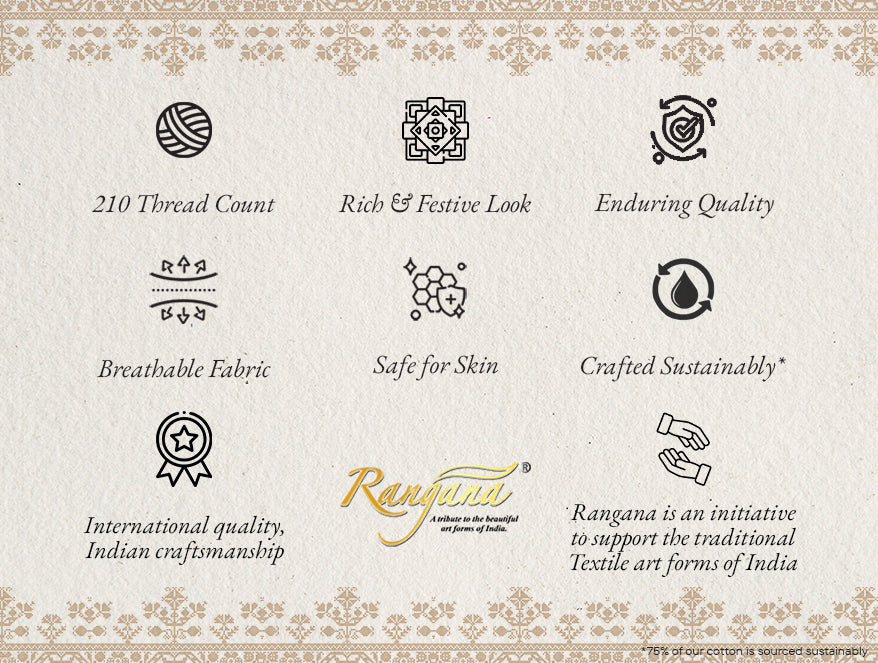 Rangana Multi 100% Cotton Double Quilt, 210 TC, Ornate, Red