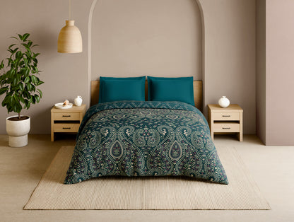 Rangana Multi 100% Cotton Double Quilt, 210 TC, Ornate, Dark Teal