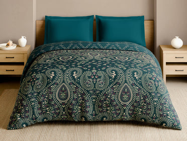 Rangana Multi 100% Cotton Double Quilt, 210 TC, Ornate, Dark Teal