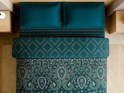 Rangana Multi 100% Cotton Double Quilt, 210 TC, Ornate, Dark Teal