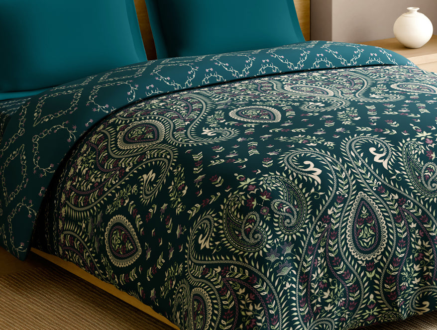 Rangana Multi 100% Cotton Double Quilt, 210 TC, Ornate, Dark Teal