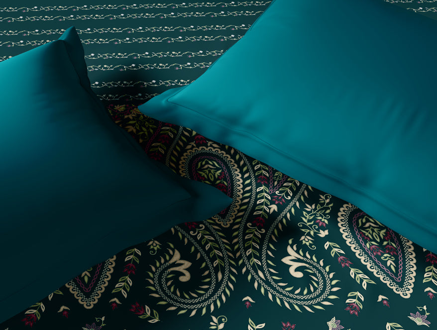 Rangana Multi 100% Cotton Double Quilt, 210 TC, Ornate, Dark Teal