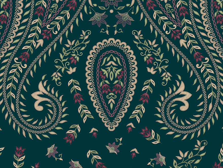 Rangana Multi 100% Cotton Double Quilt, 210 TC, Ornate, Dark Teal