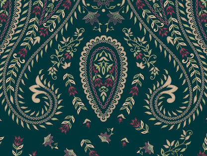 Rangana Multi 100% Cotton Double Quilt, 210 TC, Ornate, Dark Teal