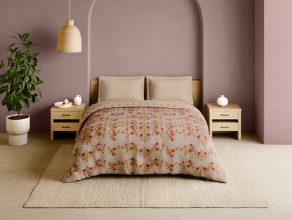 Rangana Multi 100% Cotton Double Quilt, 210 TC, Floral, Beige