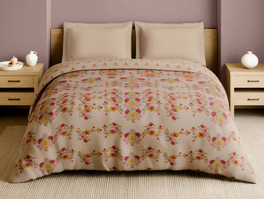 Rangana Multi 100% Cotton Double Quilt, 210 TC, Floral, Beige