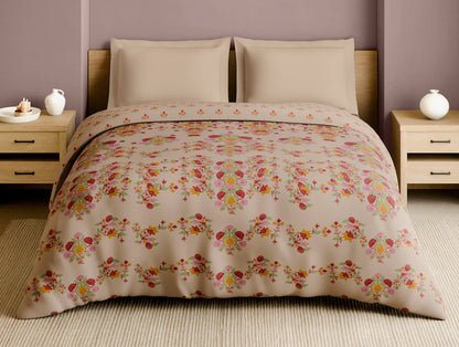 Rangana Multi 100% Cotton Double Quilt, 210 TC, Floral, Beige