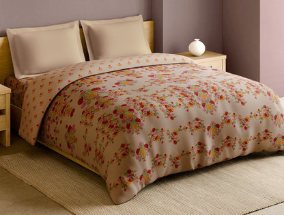 Rangana Multi 100% Cotton Double Quilt, 210 TC, Floral, Beige