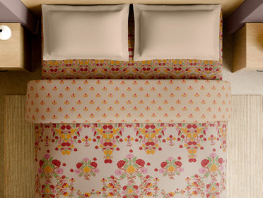 Rangana Multi 100% Cotton Double Quilt, 210 TC, Floral, Beige