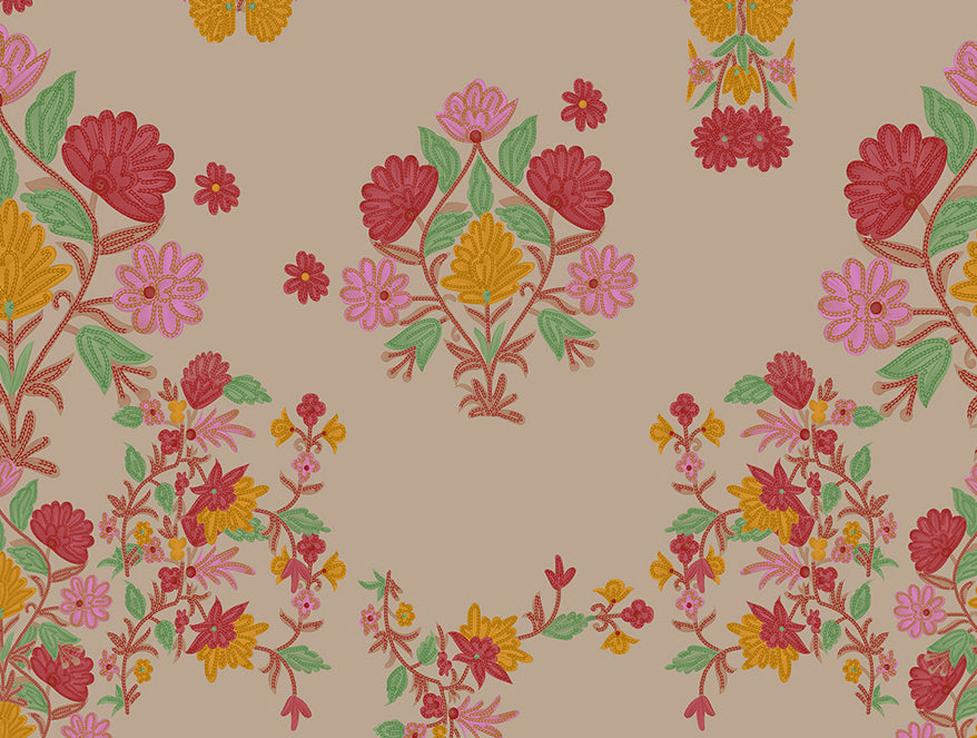 Rangana Multi 100% Cotton Double Quilt, 210 TC, Floral, Beige