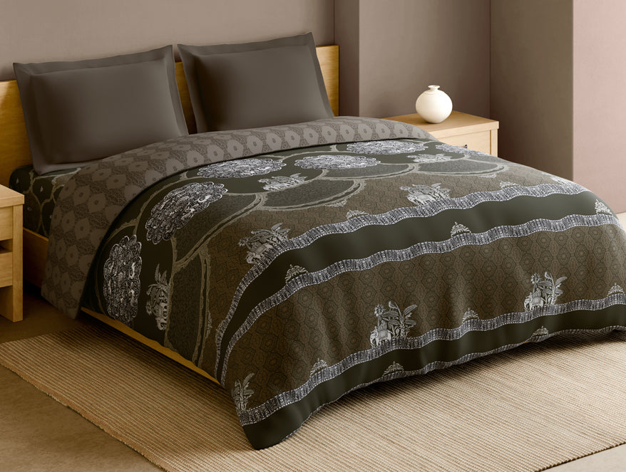 Rangana Multi 100% Cotton Double Quilt, 210 TC, Ornate, Dark Brown