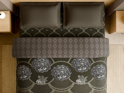 Rangana Multi 100% Cotton Double Quilt, 210 TC, Ornate, Dark Brown