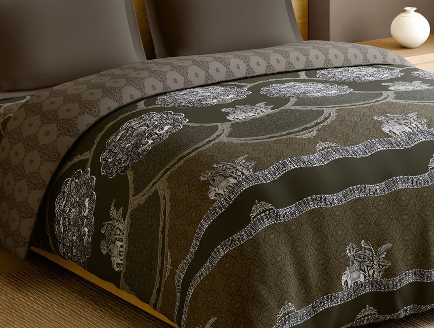Rangana Multi 100% Cotton Double Quilt, 210 TC, Ornate, Dark Brown