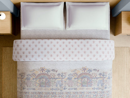 Rangana Multi 100% Cotton Double Quilt, 210 TC, Ornate, White