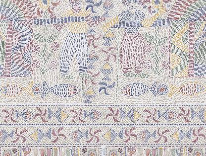 Rangana Multi 100% Cotton Double Quilt, 210 TC, Ornate, White