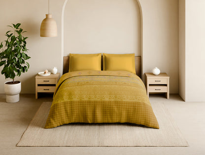 Rangana Multi 100% Cotton Double Quilt, 210 TC, Geometric, Light Yellow