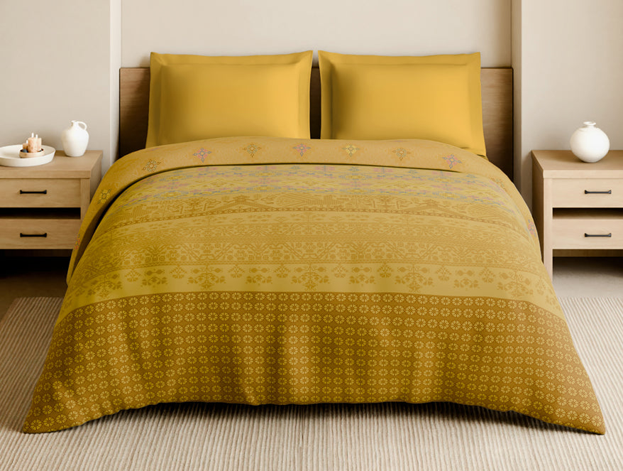Rangana Multi 100% Cotton Double Quilt, 210 TC, Geometric, Light Yellow