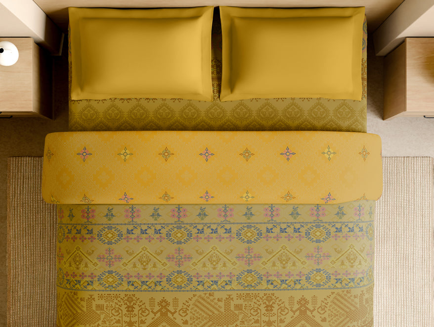 Rangana Multi 100% Cotton Double Quilt, 210 TC, Geometric, Light Yellow