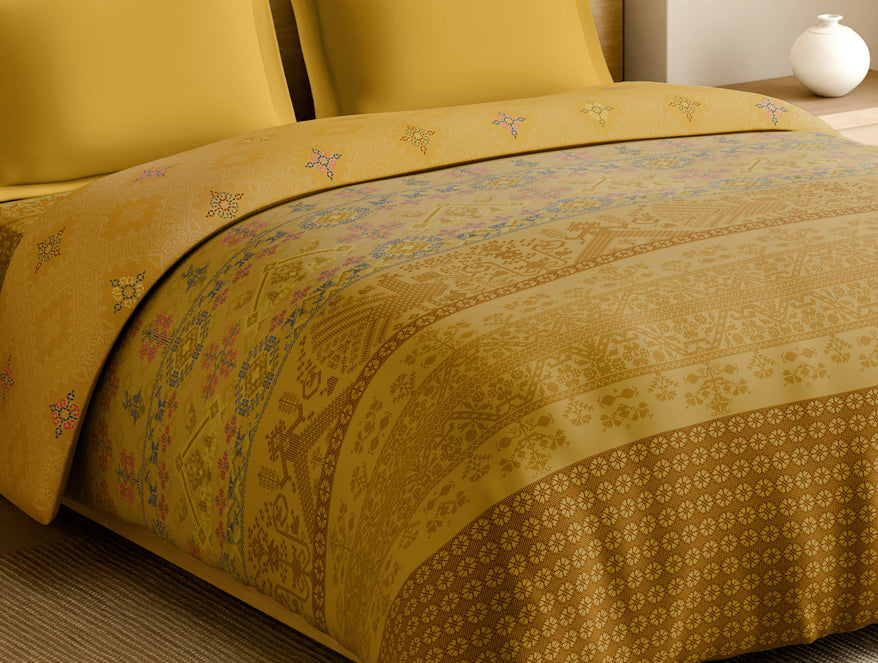 Rangana Multi 100% Cotton Double Quilt, 210 TC, Geometric, Light Yellow