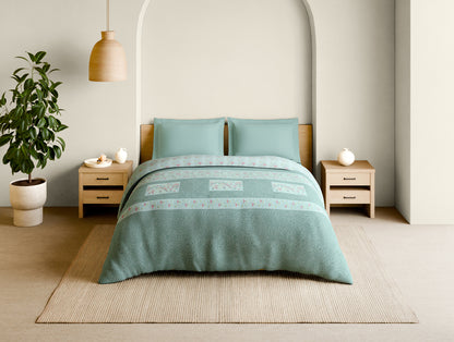 Rangana Muted 100% Cotton Double Quilt, 210 TC, Floral, Light Blue