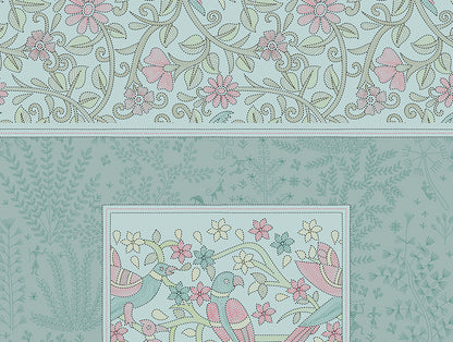 Rangana Muted 100% Cotton Double Quilt, 210 TC, Floral, Light Blue