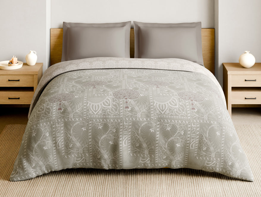 Rangana Muted 100% Cotton Double Quilt, 210 TC, Floral, Cream