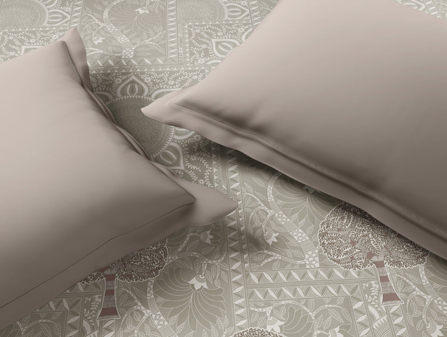 Rangana Muted 100% Cotton Double Quilt, 210 TC, Floral, Cream